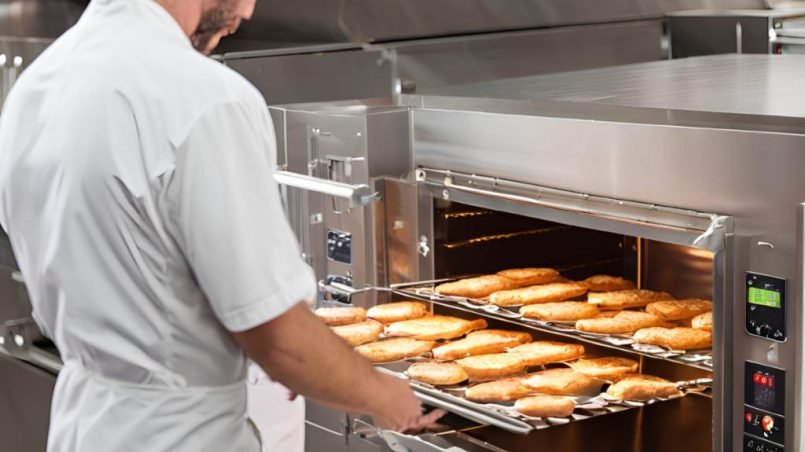 Modern commercial oven in a busy professional kitchen