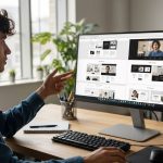 Web designer reviewing website mockups on computer screen while collaborating with remote white label partner