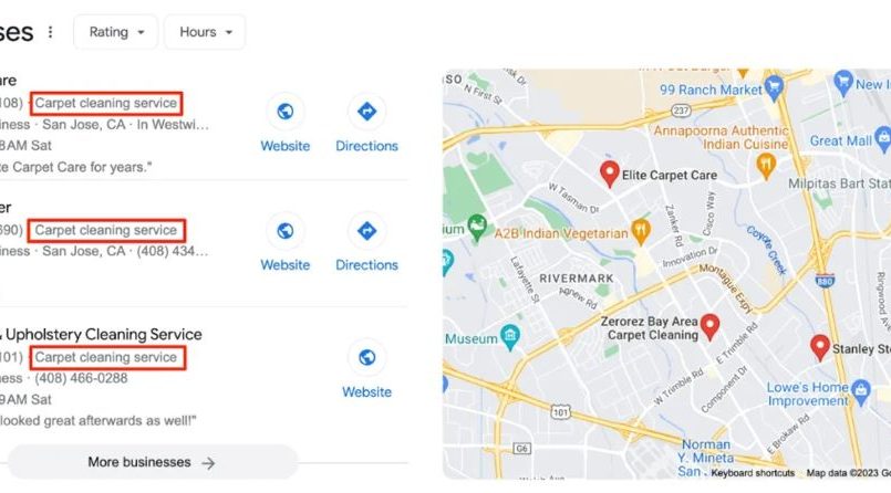 California business owner optimizing Google Maps listing with SEO tools, reviews, and location ranking dashboard.