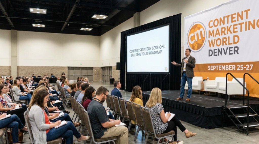 Speaker presenting content strategy session at Content Marketing World Denver
