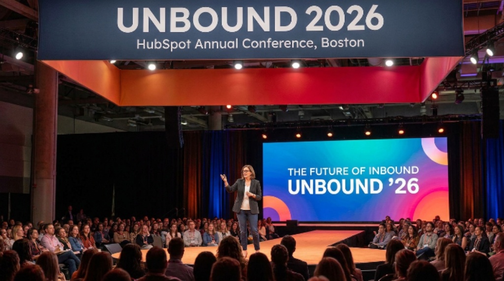 Keynote speaker on stage at UNBOUND 2026 HubSpot annual conference Boston